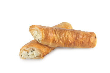 Puff pastry with cottage cheese and cabbage over white