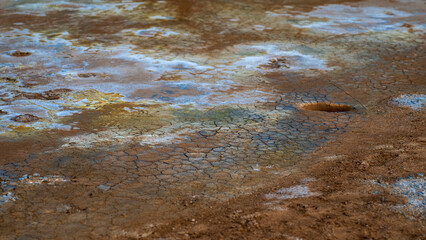 Cracks on the ground of a geothermal area in iceland, Hverir, Hverarönd Hot springs
