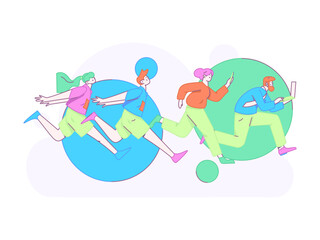People exercising healthy running vector internet operation illustration
