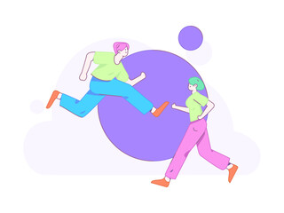 Fototapeta premium People exercising healthy running vector internet operation illustration 