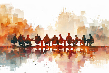 Obraz premium Abstract Business Meeting with Cityscape Background