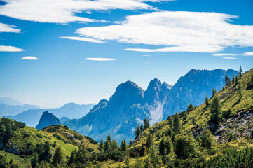 Eastern Dolomites. Sappada, Olbe Lakes. Breathtaking view of the upper Montrgna.