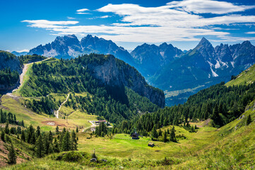 Eastern Dolomites. Sappada, Olbe Lakes. Breathtaking view of the upper Montrgna.