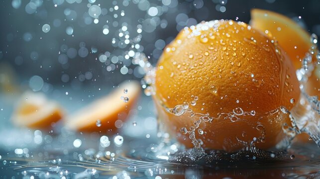 A refreshing burst of citrus fragrance from a peeled orange, with droplets glistening