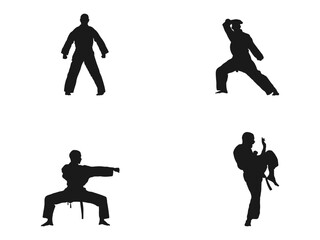 one karate kata training man silhouettes. Asian martial arts, isolated vector black silhouettes. young karate boys silhouettes. This is a martial arts silhouette design. isolated in white background.