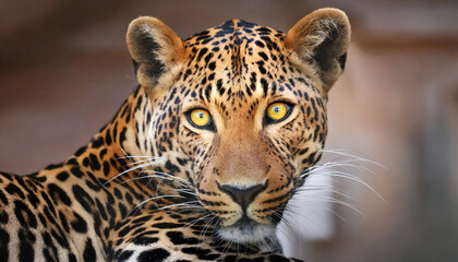 Fototapeta premium A striking portrait of a leopard with a piercing yellow eye highlighting its fierce and majestic presence