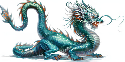 Fototapeta premium Azure Chinese dragon isolated on white background Traditional Chinese Dragon 