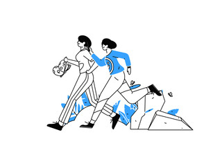 Obraz premium People exercising healthy running vector internet operation illustration 