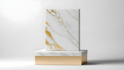 Gold marble podium isolated on white background
