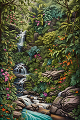 Tropical Wonderland: Colorful Illustration of Waterfall Circuit, Atherton Tablelands, Queensland