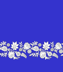 Seamless floral border with leaves on navy background