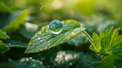 Earth Suspended in a Crystal Water Droplet Generative AI