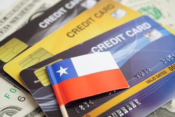 Chile flag on credit card, finance economy trading shopping online business.