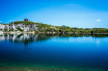 Obraz premium Eastern Dolomites. Sappada, Olbe Lakes. Breathtaking view of the upper Montrgna.