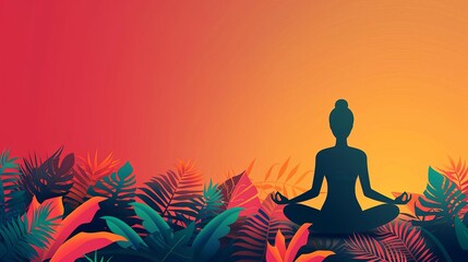 Yoga pose, vibrant colors, flat design, holistic wellness