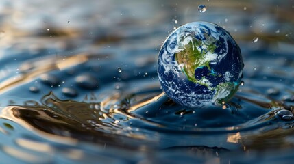 Green Earth Floating in a Clear Water Drop Generative AI