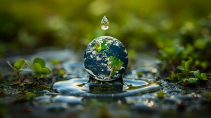 Hands Cupping Water with a Small Globe Inside Generative AI