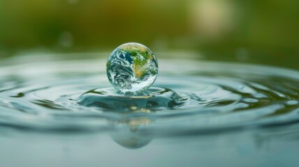 Hands Holding Earth in a Droplet of Water Generative AI