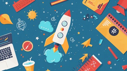 Naklejka premium Flat design illustration of startup success, top view