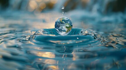 Hands Protecting Earth in a Water Droplet Generative AI