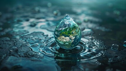Splash of Water Revealing a Green Earth Generative AI
