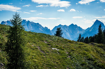 Eastern Dolomites. Sappada, Olbe Lakes. Breathtaking view of the upper Montrgna.