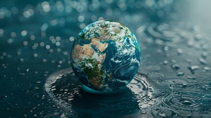 Water Droplet Containing the Globe Generative AI