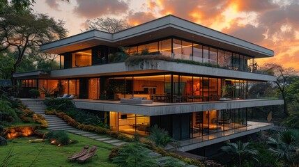 Modern hillside home with sunset views