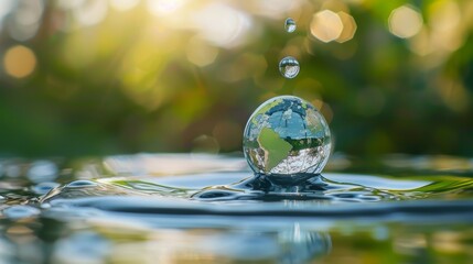 Water Droplet Holding a Miniature Globe Generative AI