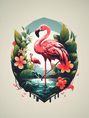 Illustration art of a flamingo in nature background for t-shirt design