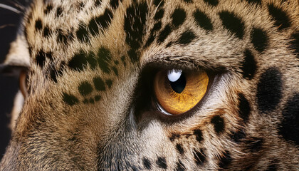 A macro shot of the eyes of a leopard