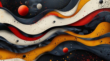 Obraz premium Fluid art painting featuring vibrant orange, stark white, and deep black colors blending and swirling in an abstract pattern.
