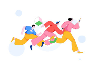 People exercising healthy running vector internet operation illustration

