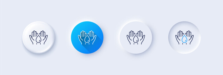 Safe water line icon. Neumorphic, Blue gradient, 3d pin buttons. Fluid sign. Ecology energy symbol. Line icons. Neumorphic buttons with outline signs. Vector