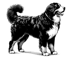 Hand drawn Bernese Mountain Dog in full-body, vector sketch isolated on white background.	