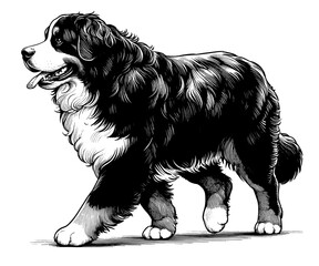 Hand drawn Bernese Mountain Dog in full-body, vector sketch isolated on white background.	