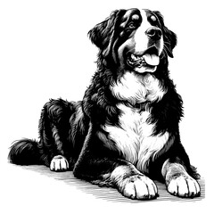 Hand drawn Bernese Mountain Dog in full-body, vector sketch isolated on white background.	