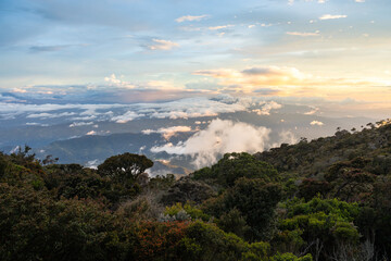 Scenic view of sunset from Mount Kinabalu on Borneo island, Malaysia