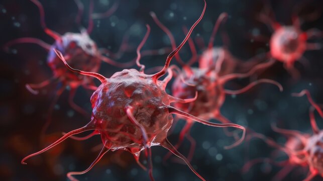 3D illustration of virus or bacteria cells. Microscopic view of virus or bacteria.