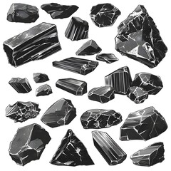 an image of black rocks isolated on white background Generative AI 