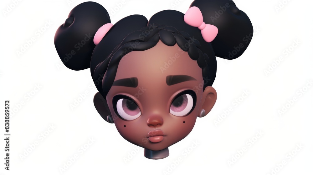 Poster a cartoon girl with black hair and a pink bow on her head