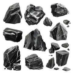 an image of black rocks on white background Generative AI 