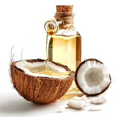 coconut oil and coconut decorated on white background  Generative AI 