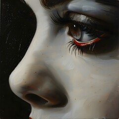 face of a woman on dark background Generative AI 