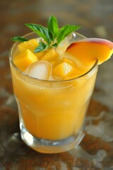 Glass of peach iced tea with mint