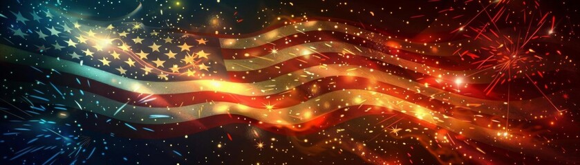 Vibrant American flag with fireworks in the background, symbolizing Independence Day celebration and patriotism.