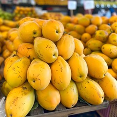 mangoes at the market on blurry background Generative AI 