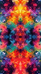 Vibrant kaleidoscopic abstract art with vivid colors and intricate symmetrical patterns, evoking a psychedelic and dynamic visual experience.