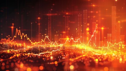 Stock market or financial graph and line chart with business background, orange color light. Futuristic stock candlestick charts for wallpaper. Generative AI.