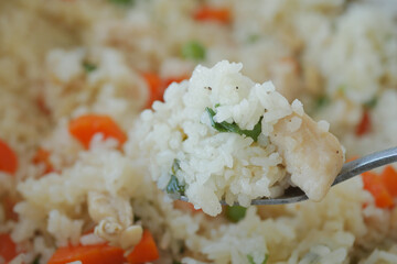  spoon pick fried rice Closeup 